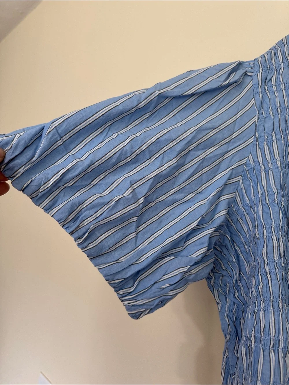 Old Navy Light Blue Striped Smocked Peplum Blouse